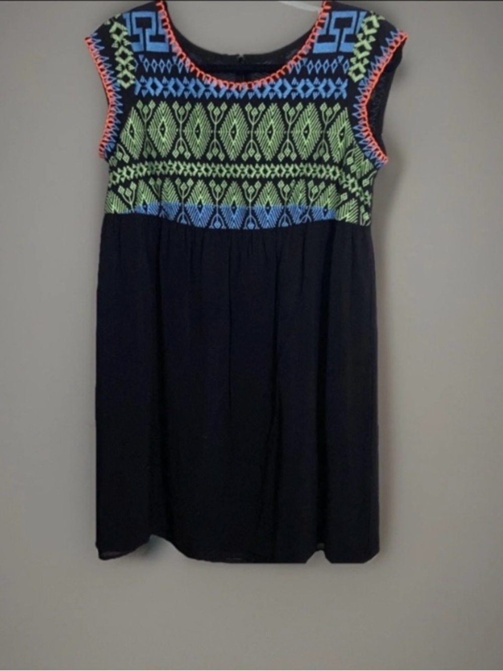 Uncle Frank Geometric Embroidered Mini Dress Boho Festival Southwestern Sz XS